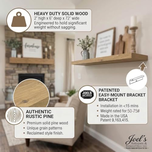72 inch Wooden Floating Shelves for Wall