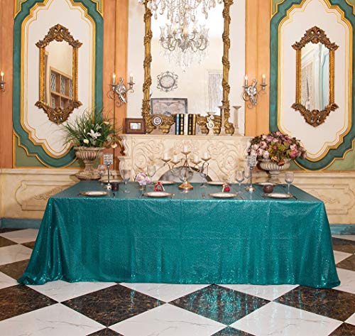 Sequin Tablecloth 60x102 Inch Teal for Wedding Party
