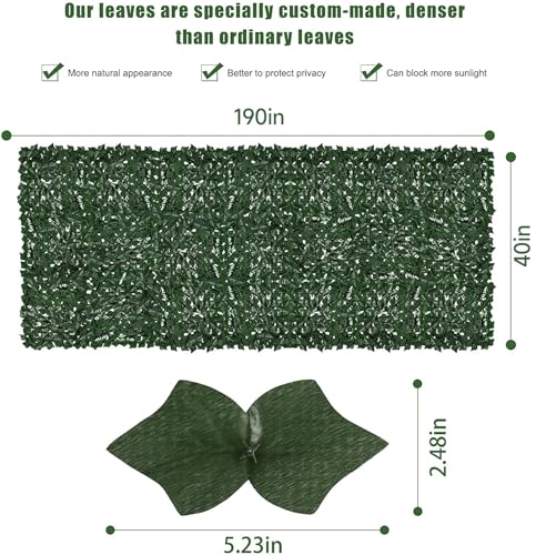 Faux Ivy Privacy Fence Screen Outdoor Expandable Artificial Greenery Roll Fake Hedge Wall Patio Green Plastic Leaf Plant Vine Grass Panels Gate Covering for Garden Yard Balcony