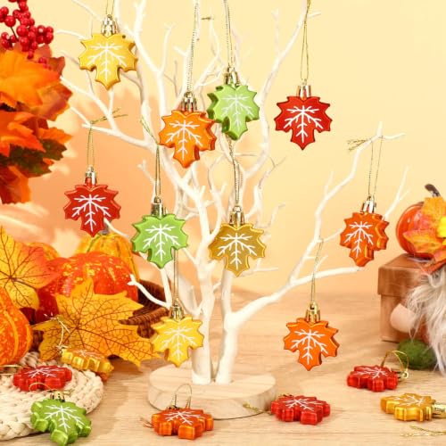 24Pcs Fall Thanksgiving Ornaments for Tree Leaf Hanging Decor (24 Count)