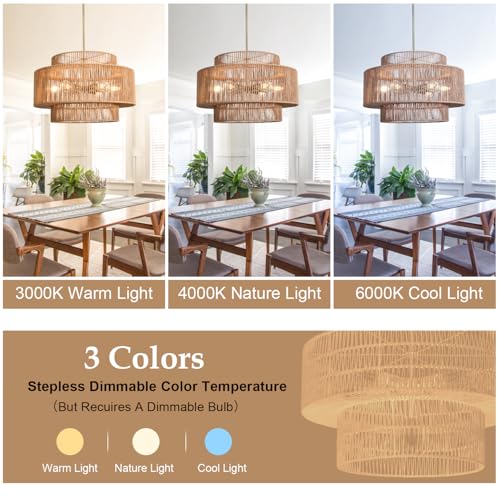 6 Lights Large Rattan Chandelier Boho Light Fixture 3