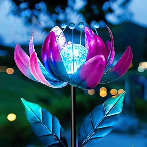 Solar Purple Metal Flower Wind Spinners