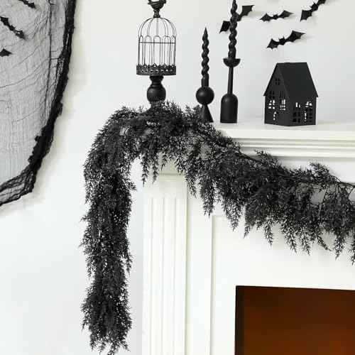 2 Pack 9 ft Halloween Black Artificial Cedar Garland (2 Foot)