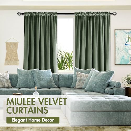 Sage Green Blackout Velvet Curtains Drapes 90 Inch Long 52"x90" (2 Count)
