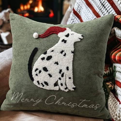 Cute Spotted Dog Christmas Pillow Covers 18x18