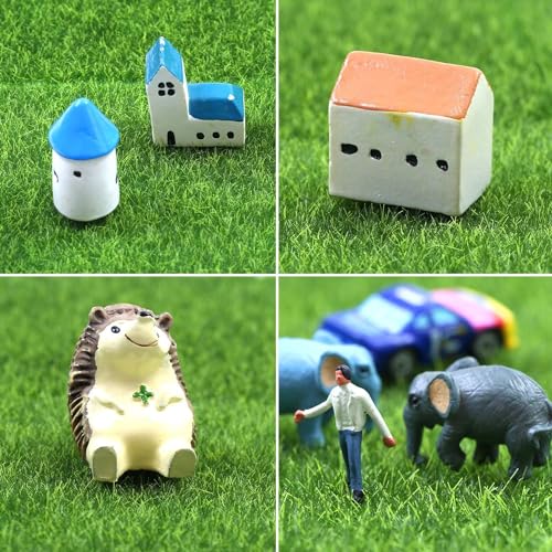 18 Pieces Fake Grass for Crafts Fairy Garden 6 x 6 Inches Artificial Garden Grass for Miniature Ornament Dollhouse DIY Decoration (18 Count)