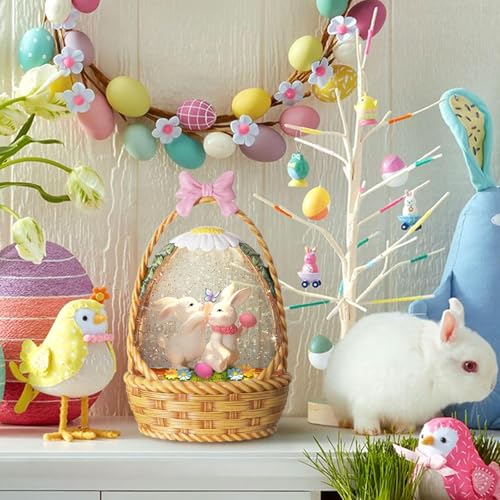 Easter Snow Globe Bunny Snow Globe Basket with Timer