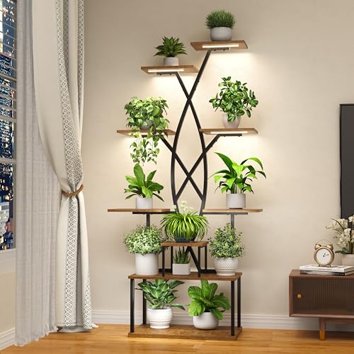 9 Tier 66" Tall Plant Stand with Grow Lights for Indoor Plants（Black）