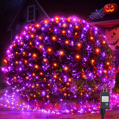 Halloween Lights Outdoor 200LED 8.4ft x 5.2ft Orange Purple Halloween Net Lights with 8 Modes