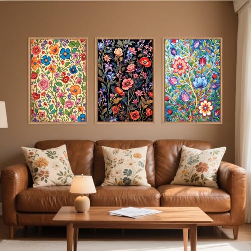 Large Vintage Botanical Flower Framed Canvas Wall Art
