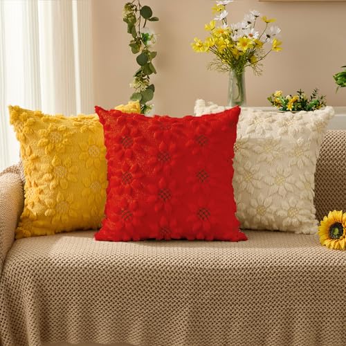 Spring Summer Pillow Covers 20x20 inch Set of 2 Red Sunflower (2 Count)