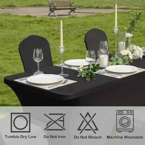 6 Pack 8ft Black Spandex Tablecloth (6 Count)