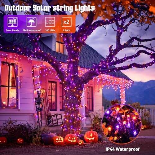 2 Pack Solar Halloween Lights Orange and Purple (66 Foot)