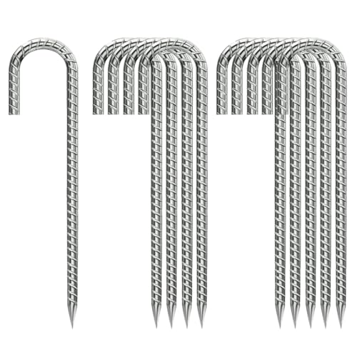 Rebar-Stakes-12-Inch, Ground Stakes Heavy Duty J-Hook Galvanized Anti-Rust Heavy Duty Ground Anchors for Garden Dog Fence Chicken Coop Christmas Decorations Deer Fence 10pcs (10 Count)