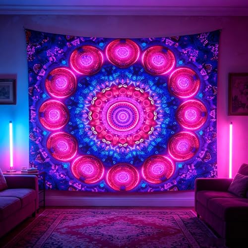 Blacklight Mandala Tapestry for Bedroom