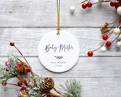 Personalized Round Ceramic Porcelain Christmas Tree Ornament Keepsake Collectible Gift for New Baby