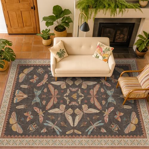 Washable Brown Farmhouse Rug 7x9 (63 Sq Ft)
