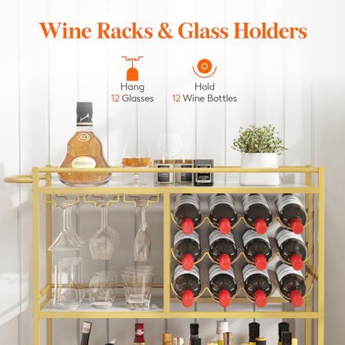 3 Tier Rolling Serving Bar Cart with Lockable Wheels