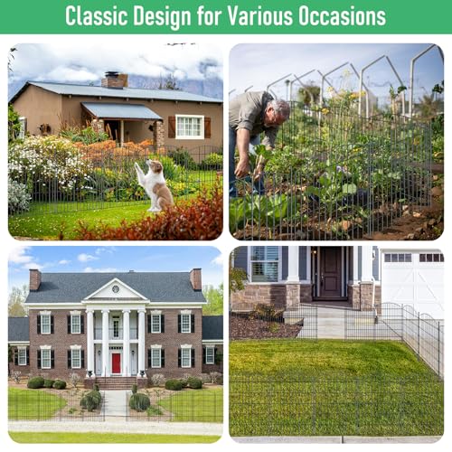 10 Panel No Dig Metal Garden Fence 40"H x 23.6'L Dog Fence Outdoor for Yard