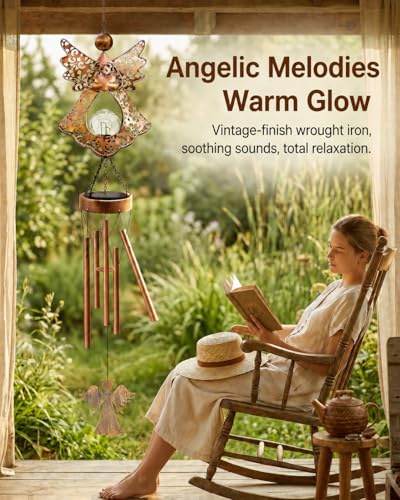 41" Large Angel Solar Wind Chimes for Outside