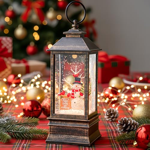 10'' Frosty's Tree Farm Snowman Musical Lighted Snow Globe Water Lantern with Swirling Glitter Decoration for Christmas Home