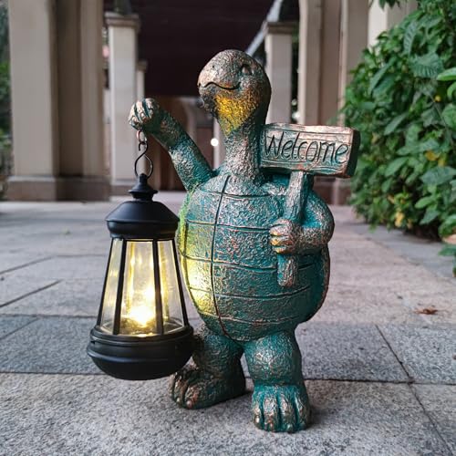 JOYBEE Garden Statues Turtle with Solar Lantern Outdoor Decor