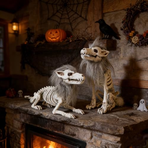 Set of 2 Halloween Skeleton Animals Wolf Skeletons Decor (2 Count)