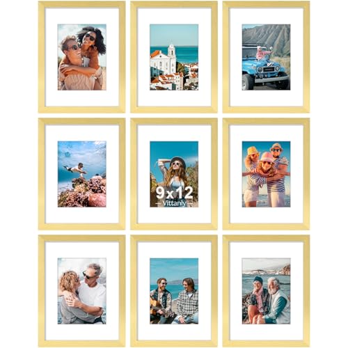 9x12 Picture Frames Set of 9 for Wall or Tabletop Display (9 Count)