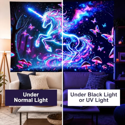 Blacklight Tapestry Galaxy Butterfly Room Decor 78 x 59 Inch