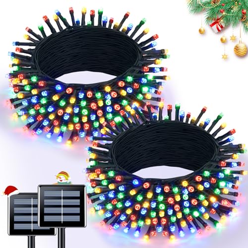 2 Pack Solar String Light 100LED 32.8ft 8 Modes Solar Christmas Lights Waterproof for Gardens (65.6 Foot)