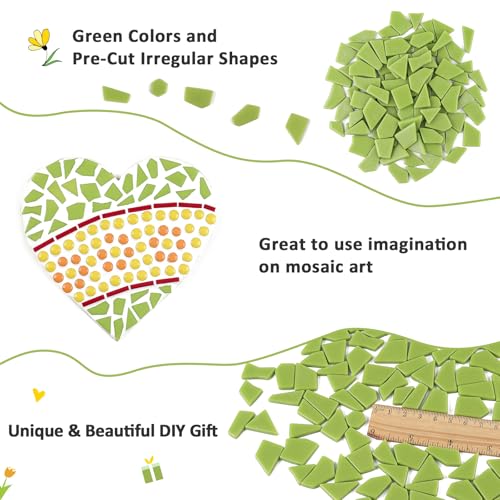 200g Green Glass Mosaic Tiles for Crafts Bulk (7.05 Ounce)