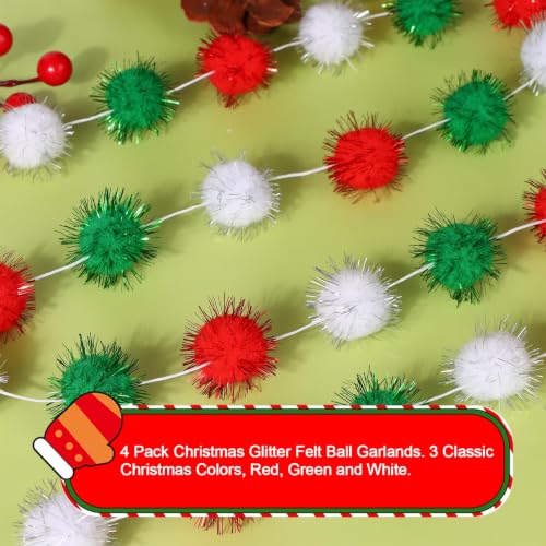 4 Pack 26.3 Feet Colorful Pom Pom Garland Decorations (26.24 Foot)