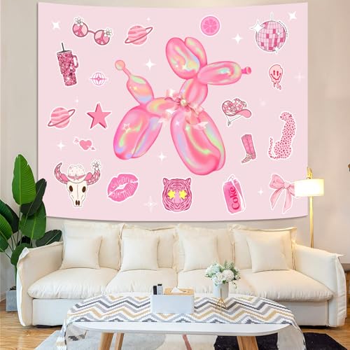 Y2K Tapestry Pink Dog Wall Tapestry