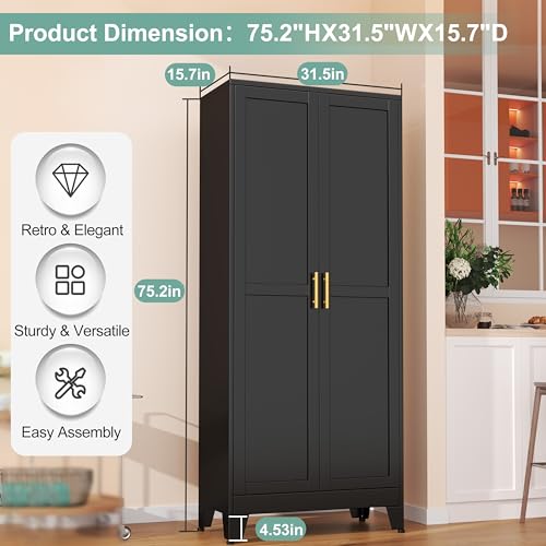 Metal Pantry Cabinet with 2 Doors and 5 Adjustable Shelves