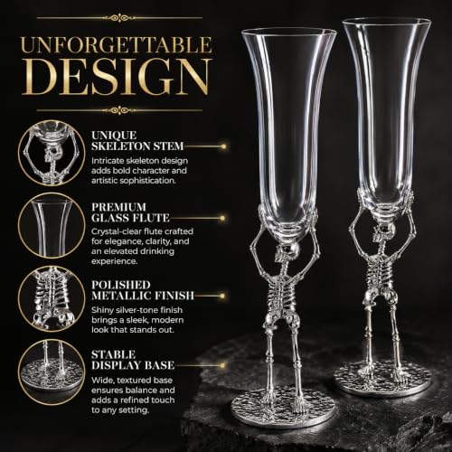 Stemmed Skeleton Champagne Flute Glasses Set of 2 (2 Count)
