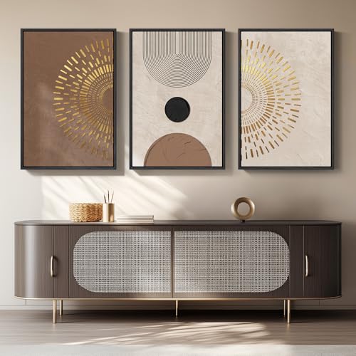 Large Framed Boho Neutral Abstract Wall Art for Living Room (3 Count)