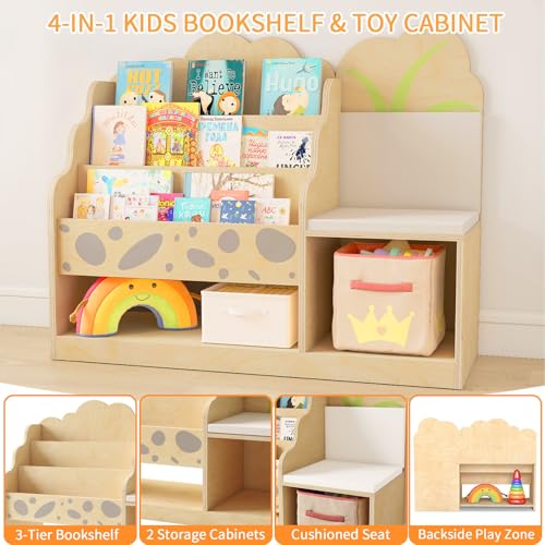 4-in-1 Kids Bookshelf and Toy Storage with Reading Nook, FSC Safety