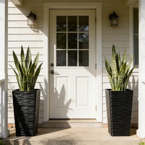 2 Pack 22" Tall Plastic Square Tapered Planter with Inside Pots for Indoor or Outdoor Use (2 Count)