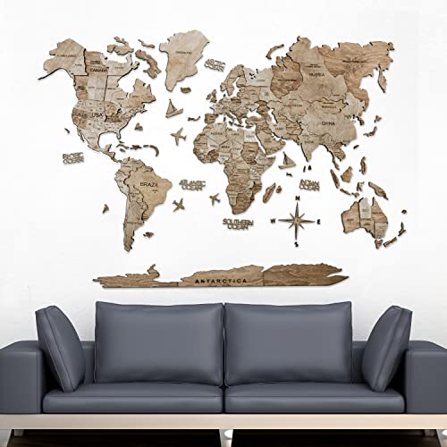 Handmade 3D Wood World Map Wall Art Large Wall Decor Track Your World Travels