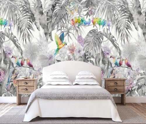 Gray Plant Leaf Peel and Stick Wallpaper for Living Room Bedroom