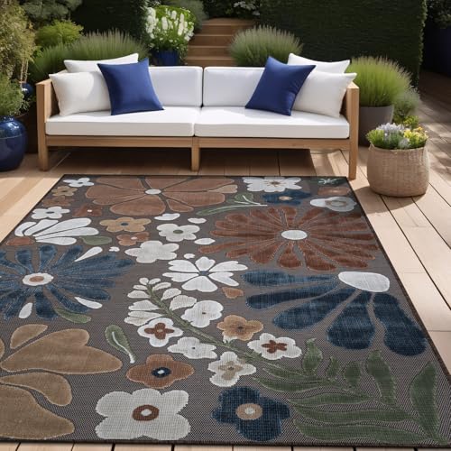 Outdoor Rug 6x9 Modern Floral Tropical Area Rugs for Outdoor and Indoor Patio Easy to Clean Non Shedding Living Room Porch Garden Washable Outside Carpet (58.5 Sq Ft)
