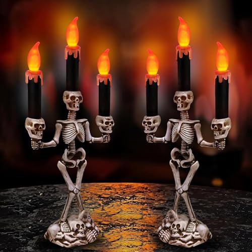 2 Pack Halloween Candelabra LED Flameless Candles Holder Battery Operated (2 Count)