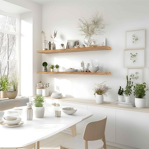 48 Inch Floating Shelves for Wall Rustic Light Wood Wall Shelves for Bedroom Set of 4 (4 Count)
