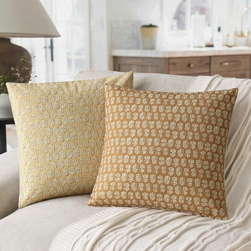 Decorative Floral Print Throw Pillow Covers 18×18 Golden Orange (2 Count)
