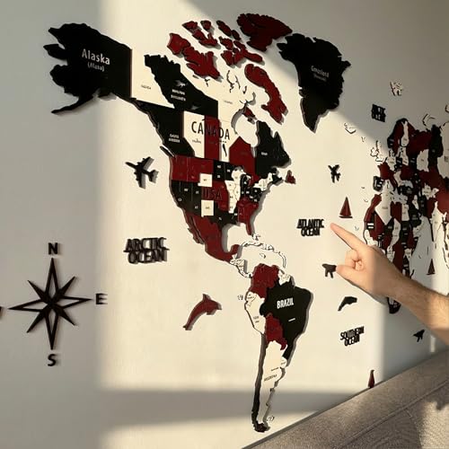 3D Wooden World Map Wall Art