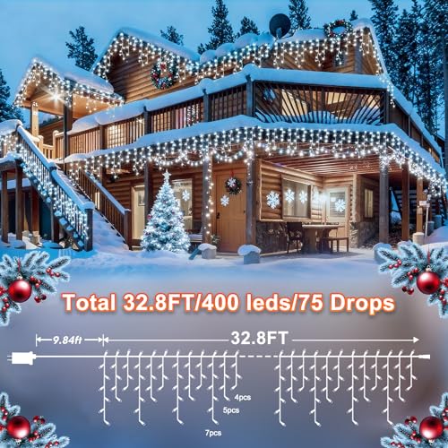 Christmas Lights Outdoor Decorations 33ft 400 LED Hanging Light