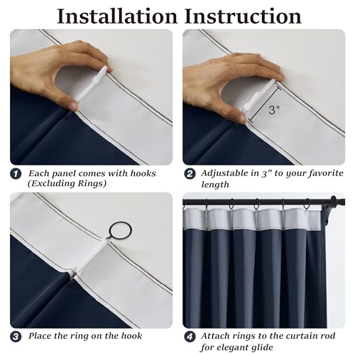 Navy Blue Pinch Pleated Blackout Curtains 108 Inches Long