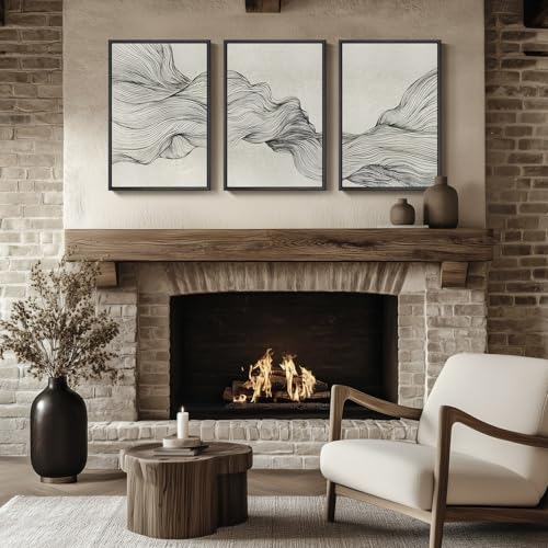 Framed Black and Beige Abstract Wall Art Set (3 Count)