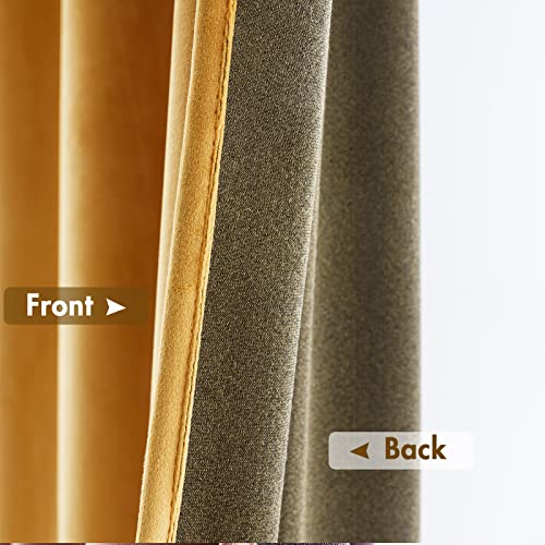 Mustard Yellow Blackout Velvet Curtains Drapes 84 Inch Long 52"x84" (2 Count)