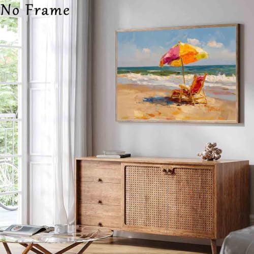Beach Umbrella Wall Art Abstract Ocean Print Summer Beach Posters Ocean Landscape Pictures Pastel Summer Artwork Summer Sea Picture pink preppy wall art living room decor 16x24inch no frame